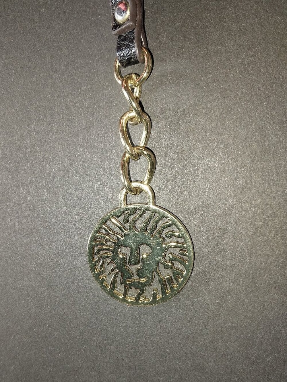 Anne Klein Lion Keychain Goldtone Leather Clip Keytag Bagtag Purse Keyring